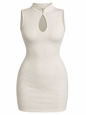 Missguided Cream Sleeveless Mini Dress with Keyhole Neck